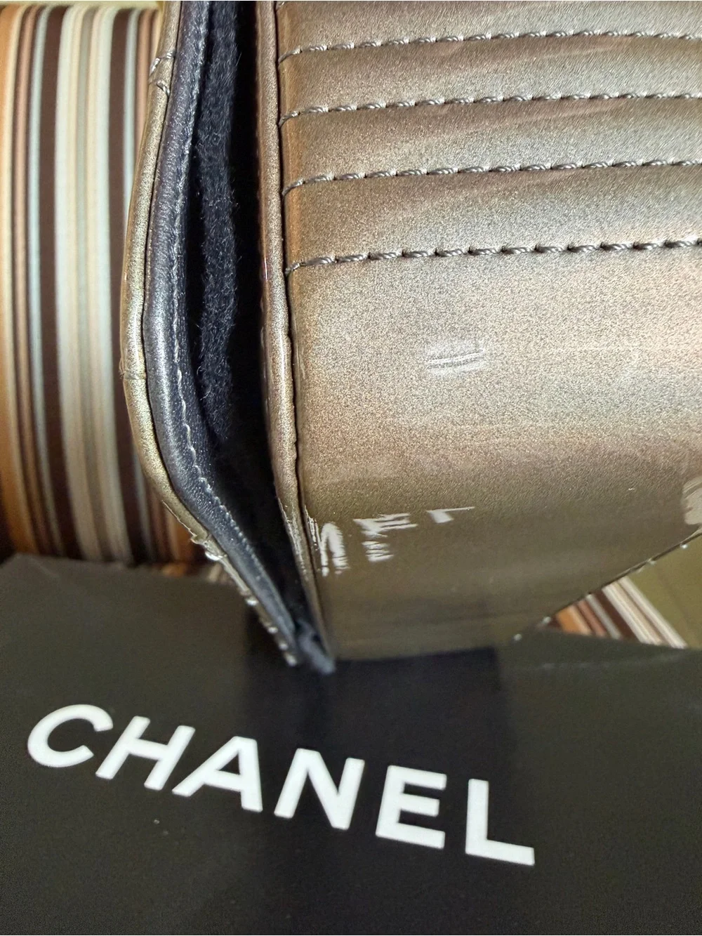 Chanel Coco Boyd Quilted Patent Leather Flap Bag in Dark Gray
